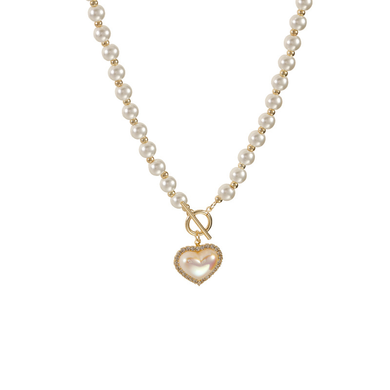Fashion Rhinestone Shell Heart Pendent Necklace - csjewellery.net