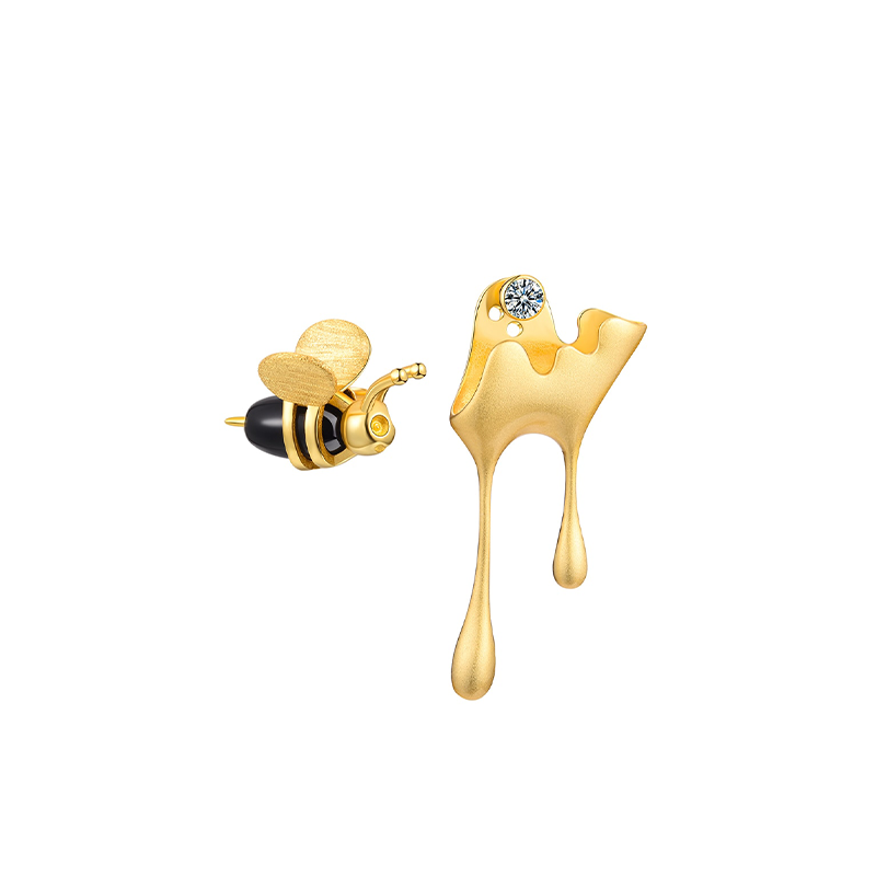 Bee and Dripping Honey Asymmetric Stud Earrings - csjewellery.net