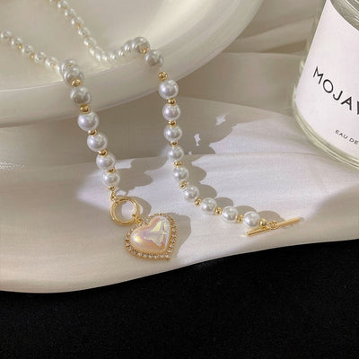 Fashion Rhinestone Shell Heart Pendent Necklace - csjewellery.net