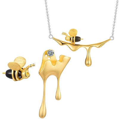 Bee and Dripping Honey Pendant Necklace - csjewellery.net