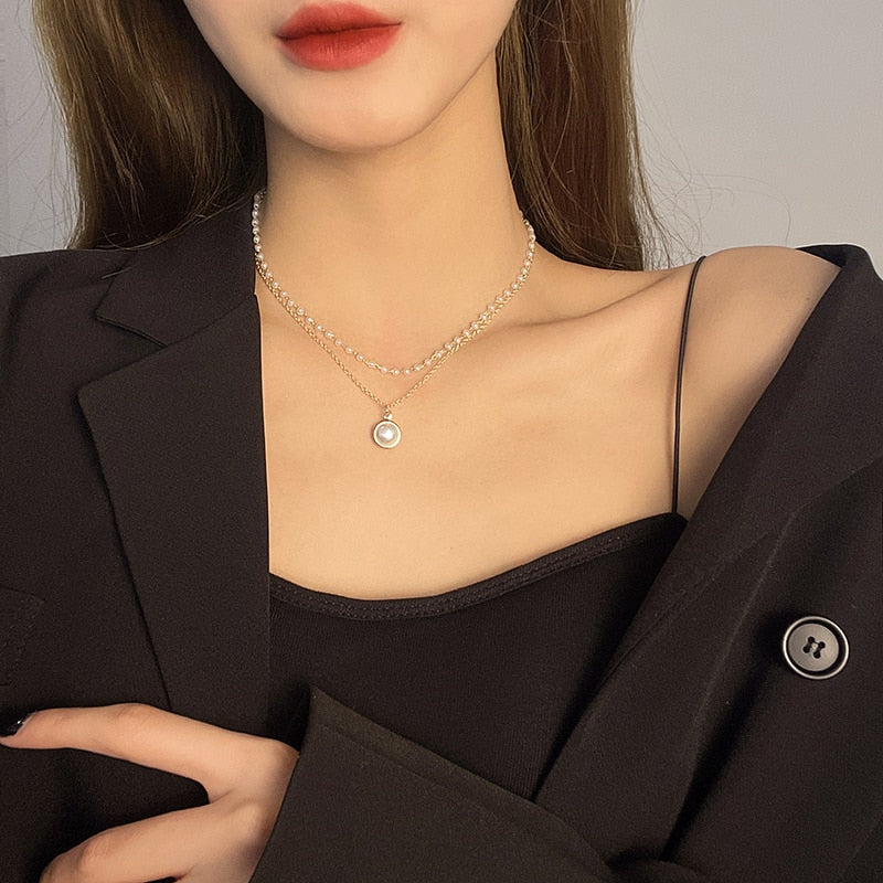 Pop Pearl  Luxury Pearl Pendant Double Necklace - csjewellery.net