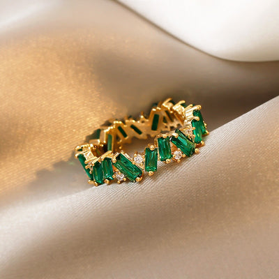 Green Crystal Irregular Gold Rings - csjewellery.net